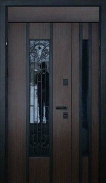Вхідні двері з оцинкованого ламінованого металу, вуличні зі склопакетом і ковкою Z353LF-2 фото