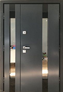 Вхідні двері з оцинкованого ламінованого металу, зі склопакетами, двостулкові, вуличні Гарант Z356-2L фото